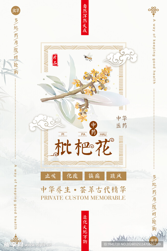 中式典雅枇杷花装饰图案