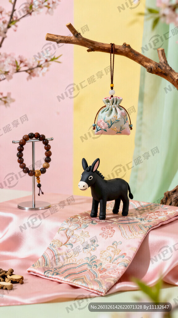 背景是春天 有非遗香囊 宋锦