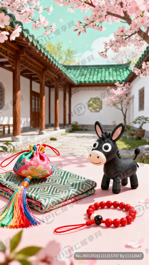 背景是春天 有非遗香囊 宋锦