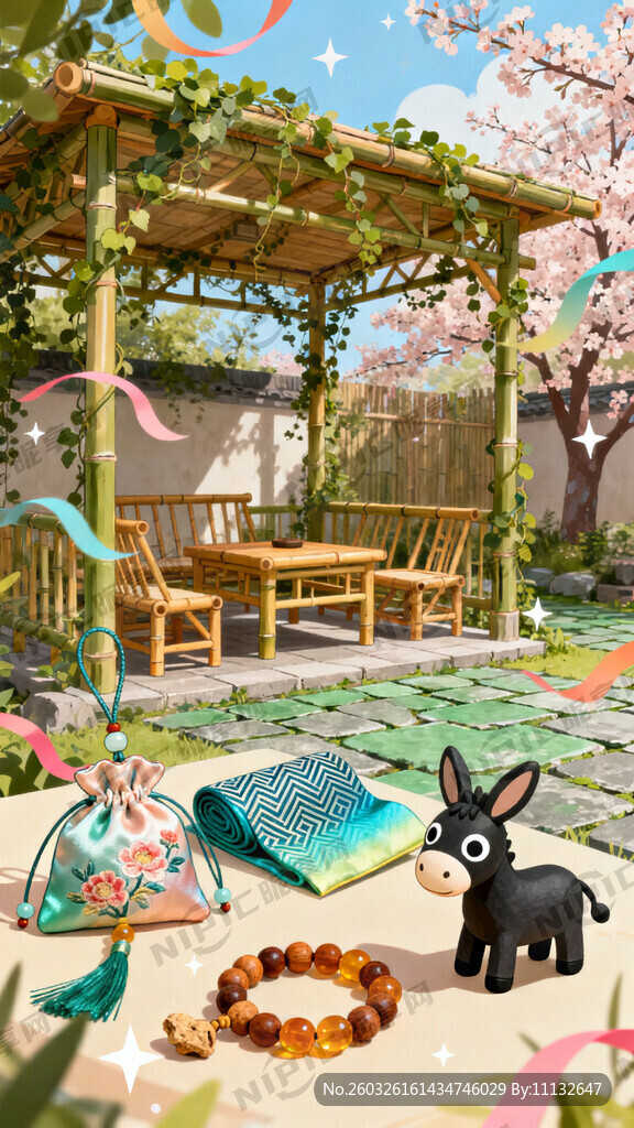 背景是春天 有非遗香囊 宋锦