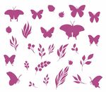 紫色蝴蝶与植物剪影图案