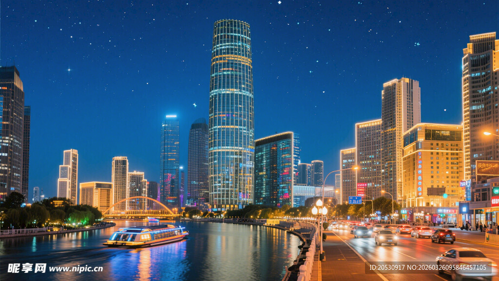 天津城市夜景璀璨风光摄影