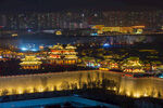 中国风大同古城夜景城市灯光