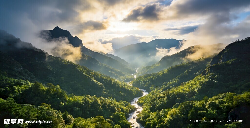 山间河谷的壮丽自然风光