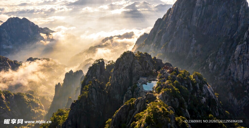 黄山壮丽山景日出云海奇观