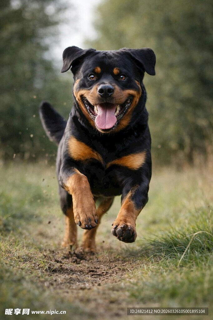 奔跑的罗威纳犬