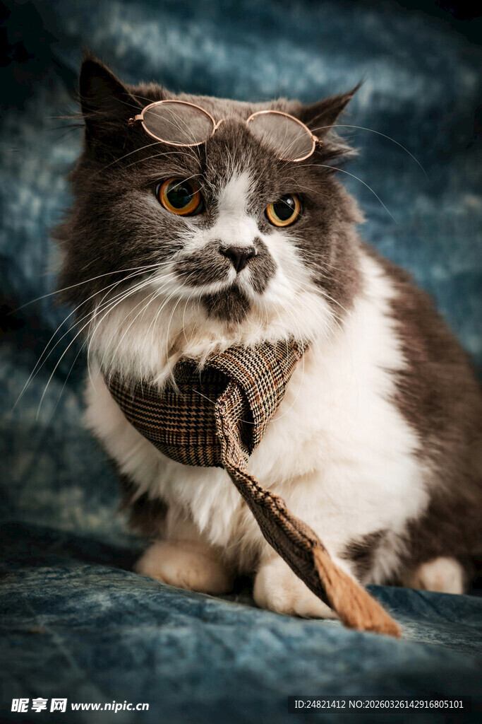 猫咪叼着木枝神情专注