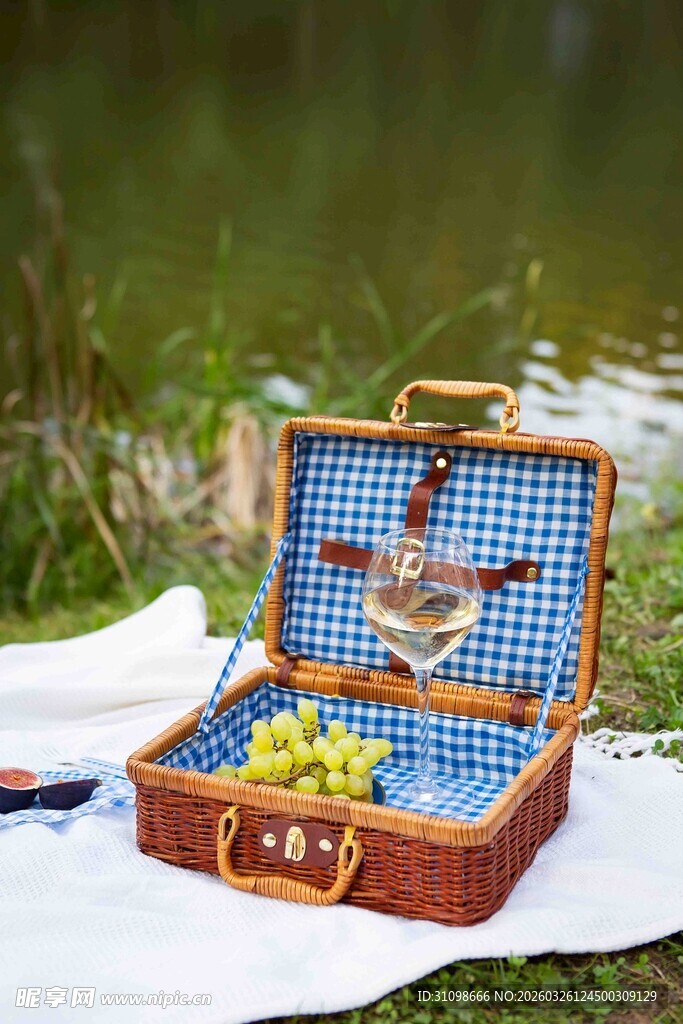 户外野餐篮中的美味与惬意