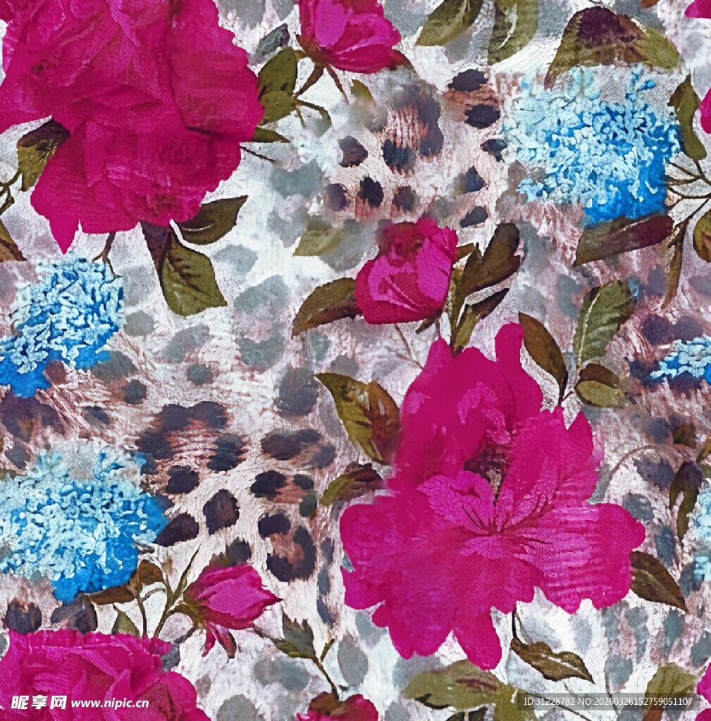 花卉豹纹拼接印花图案