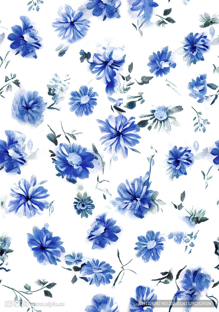 蓝白花卉图案清新雅致