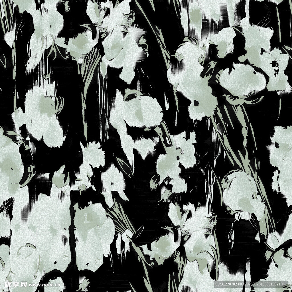 黑白花卉抽象艺术图案