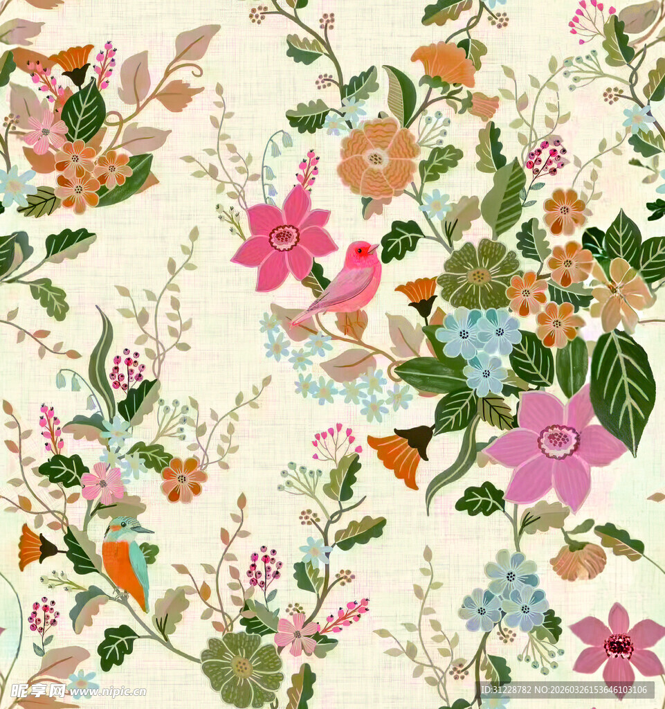 花卉图案背景色彩缤纷