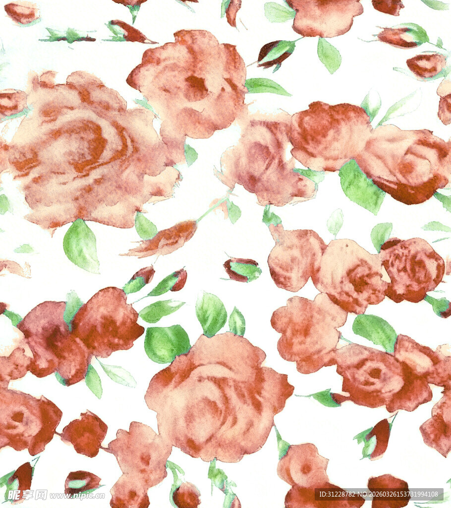 水彩玫瑰花卉无缝图案