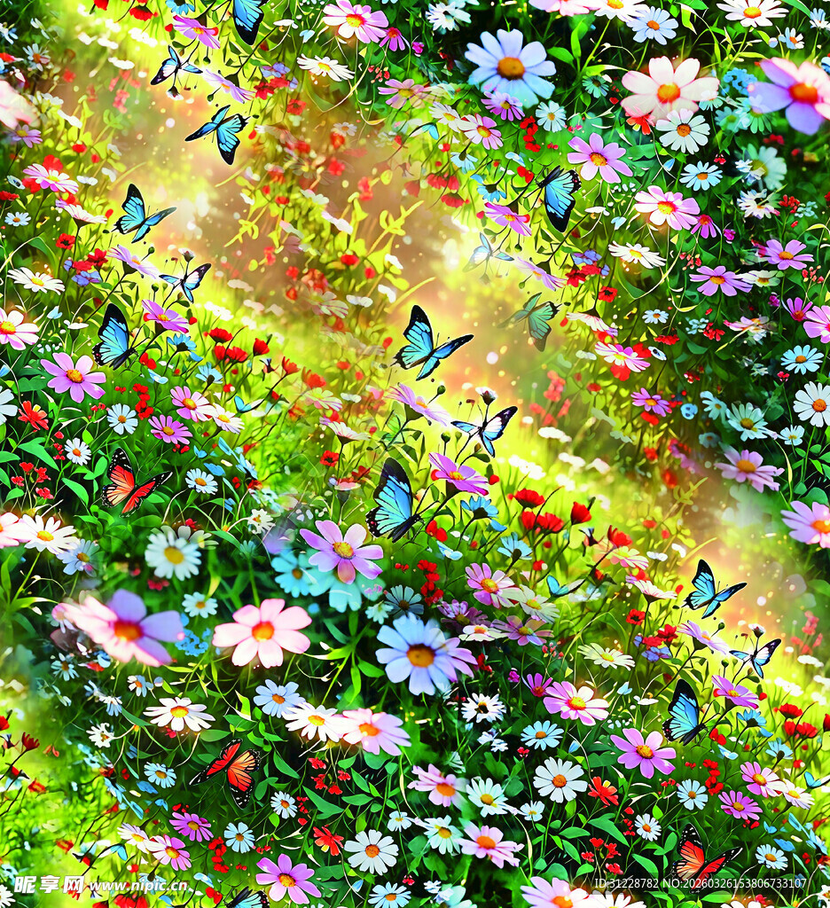 缤纷花海中的灵动蝴蝶