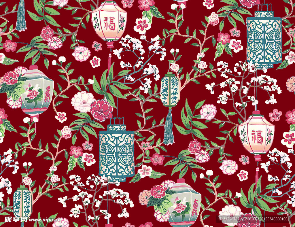 复古花卉灯笼图案设计