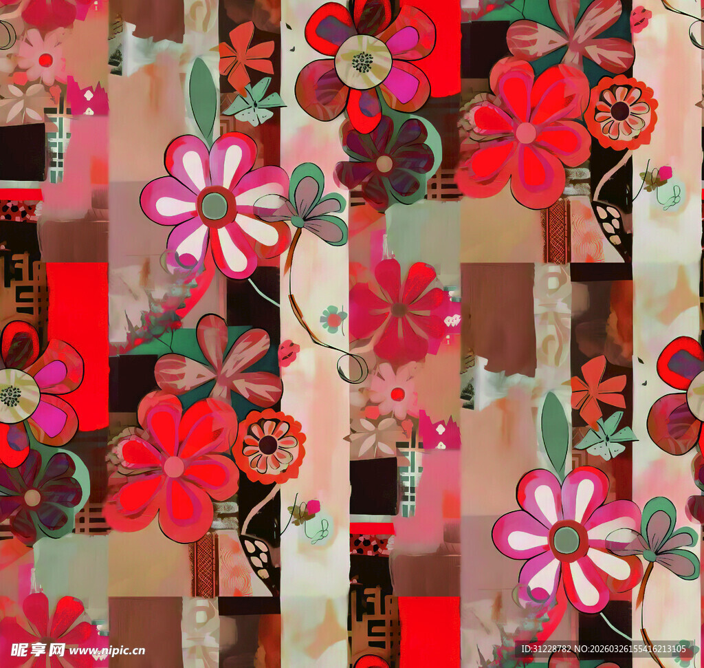 复古花卉几何图案背景