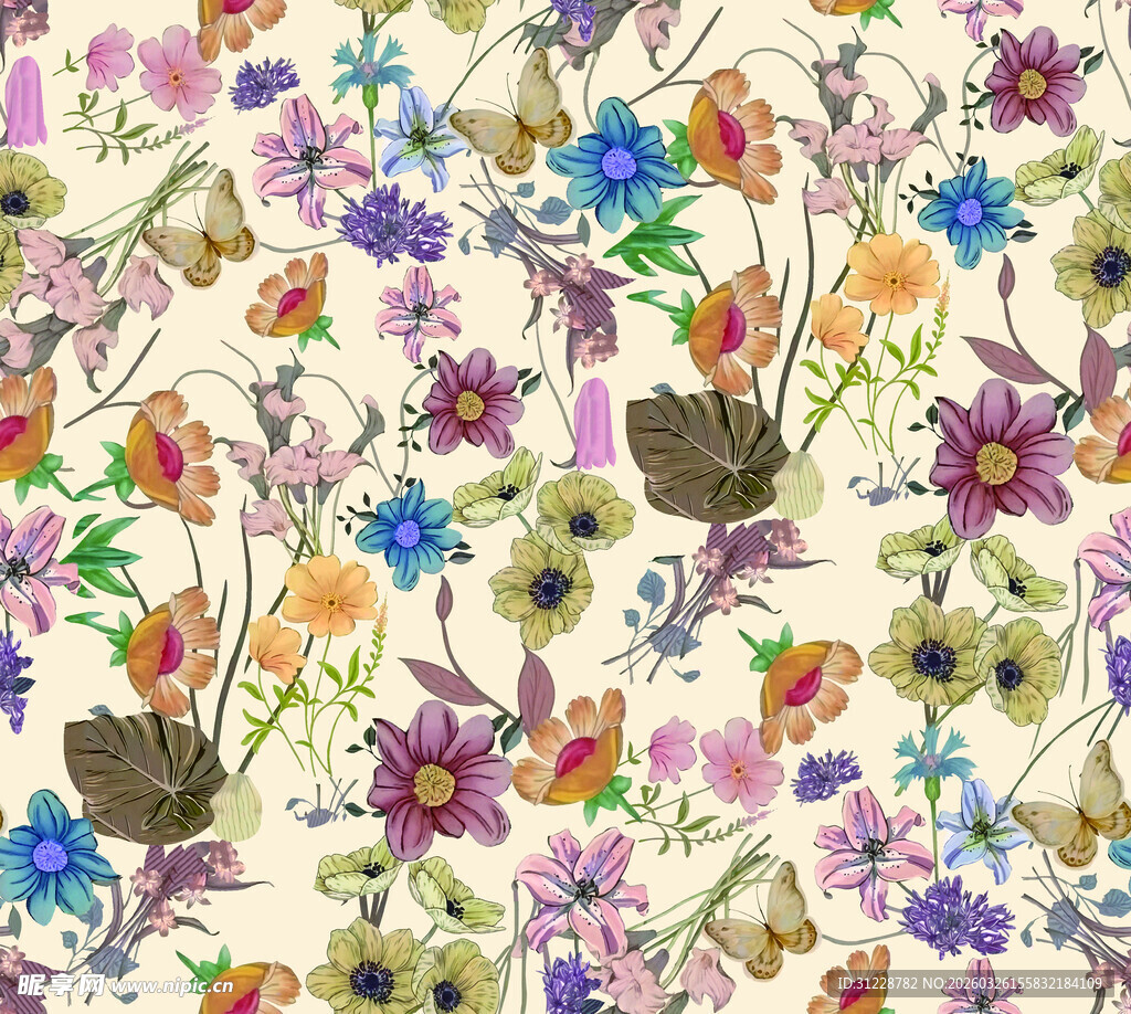 缤纷水彩花卉图案背景