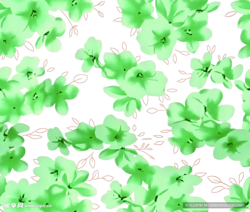 清新绿色花朵无缝图案