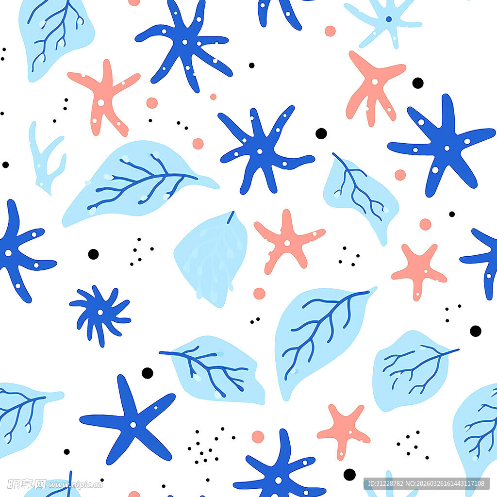 海洋风星星叶子图案背景