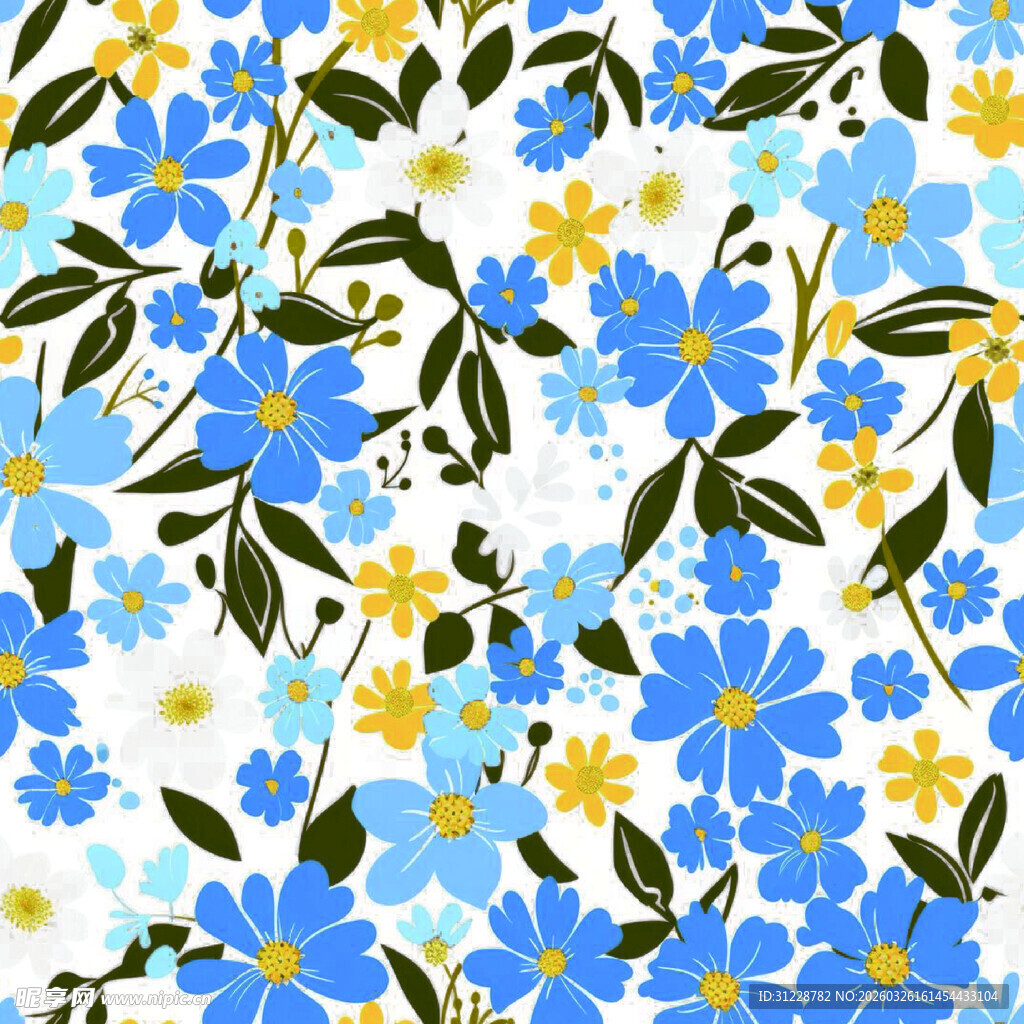 蓝黄花卉图案背景