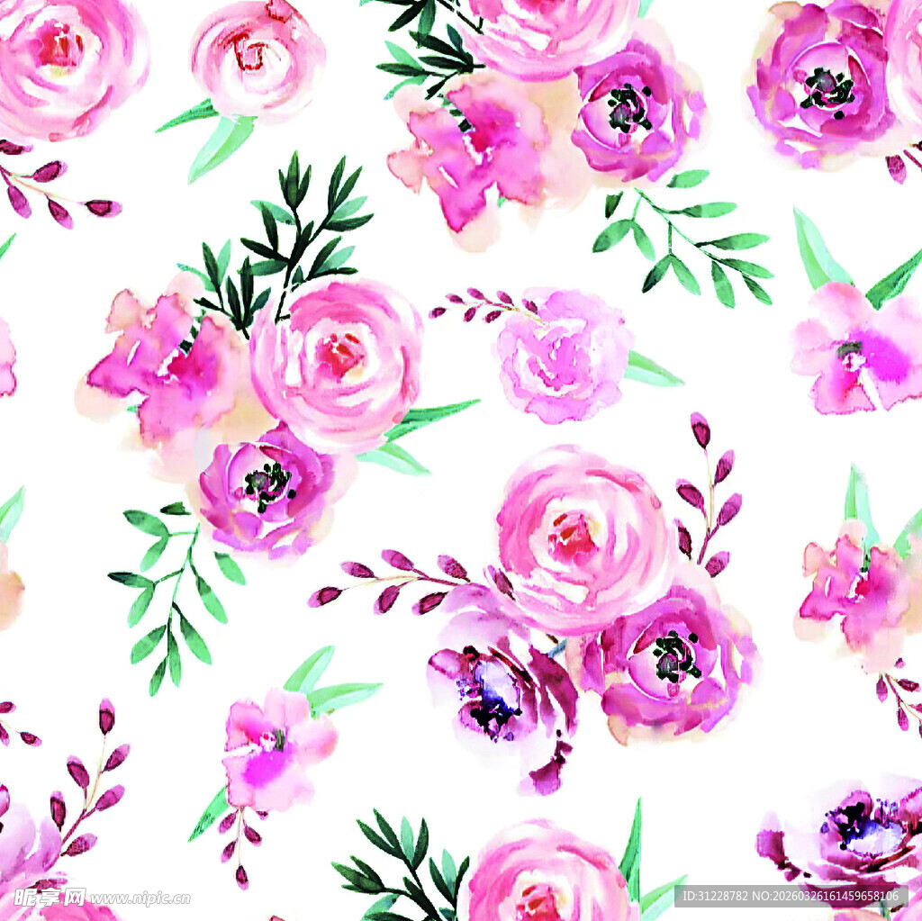 粉色花卉水彩图案