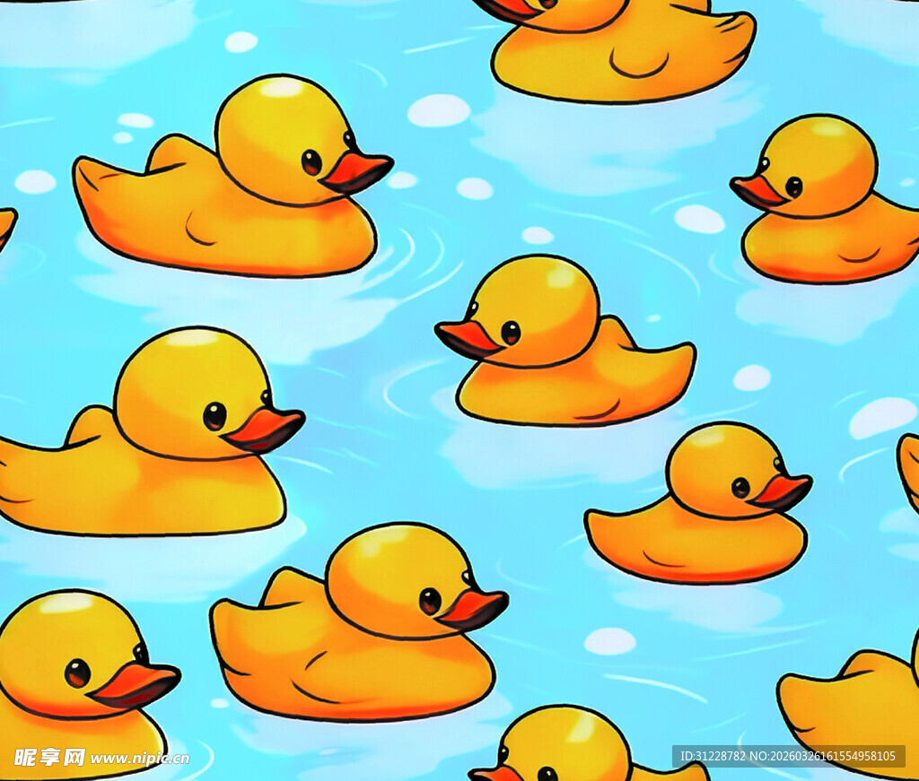 可爱小黄鸭水中畅游图案