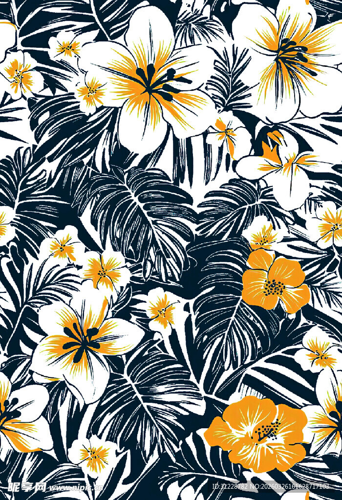 热带花卉植物图案背景