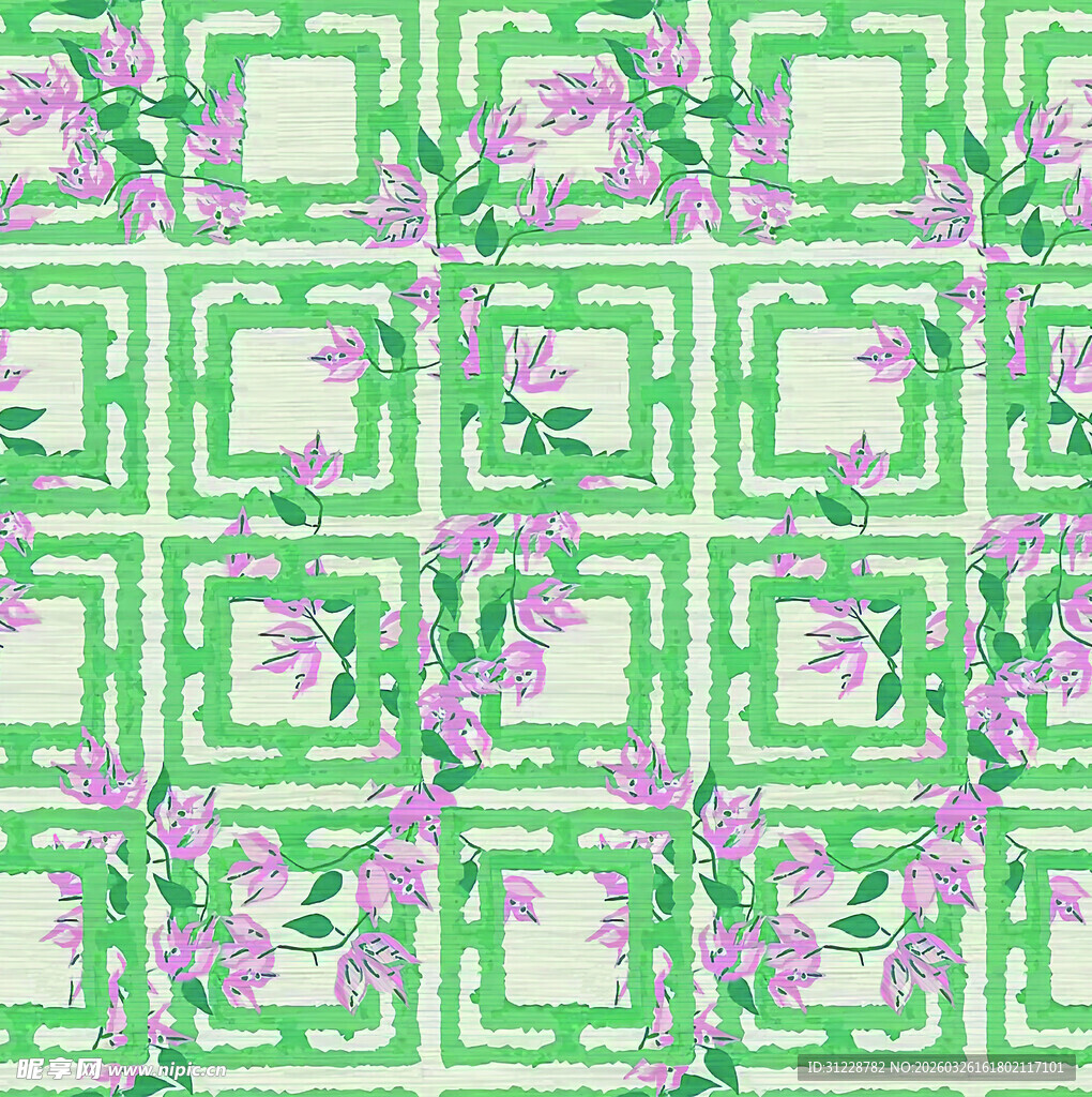绿色花卉几何图案背景