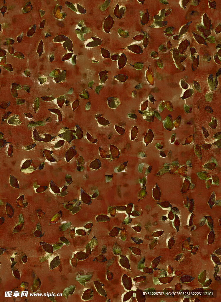 红色背景上的绿色细碎物