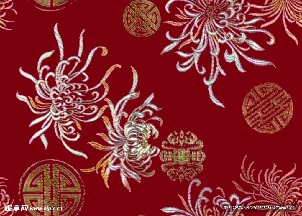 中式传统红色花卉图案