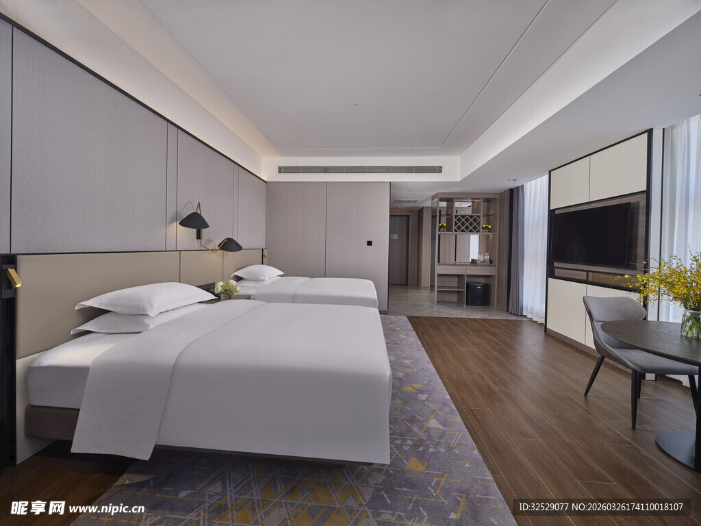 现代简约风格双床卧室