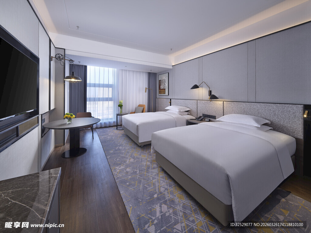 现代简约风格双床酒店客房