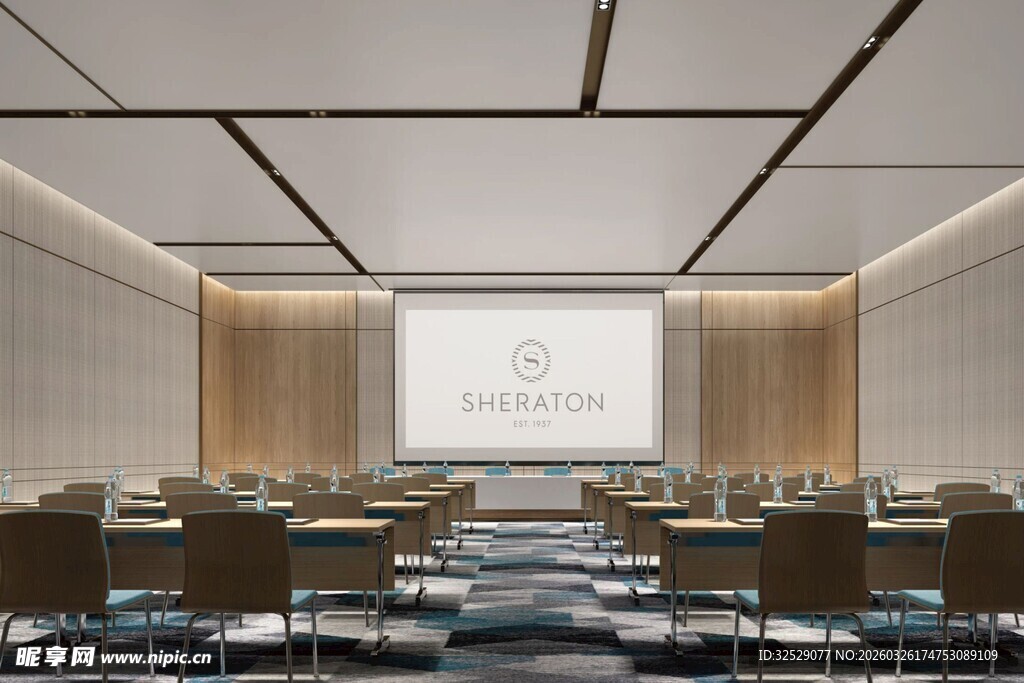 现代会议室整齐会议桌椅