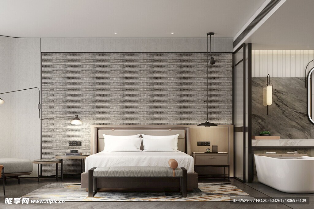 现代简约风卧室与浴室一体