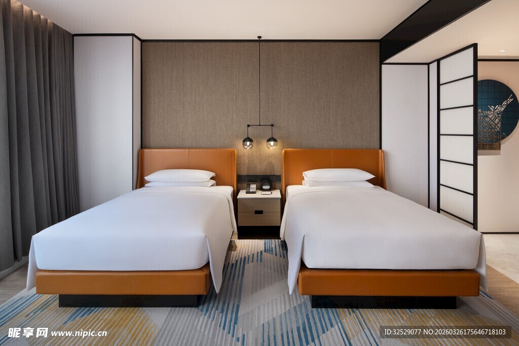 简约双床卧室室内场景