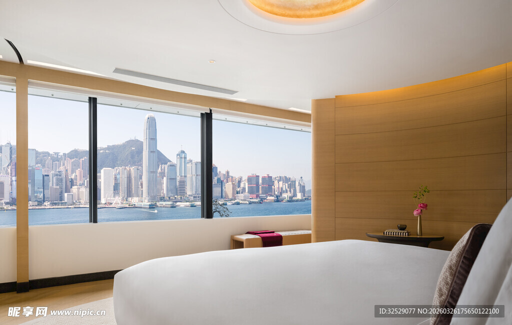 现代豪华卧室城市景观视野