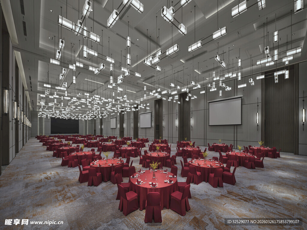 宽敞会议室中的红色圆桌