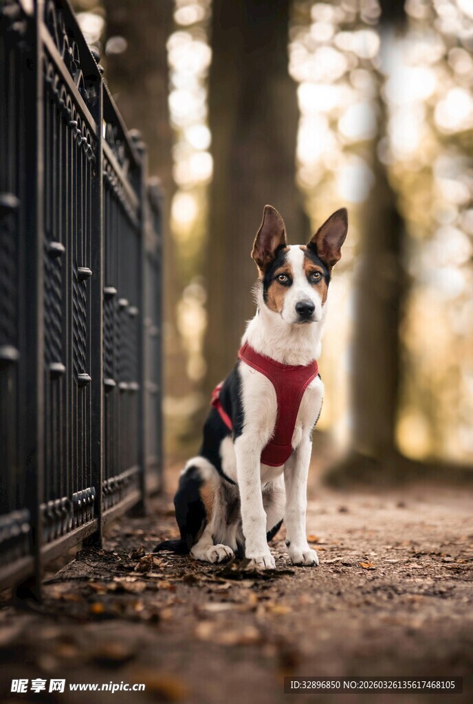 可爱三色柯基户外戴围巾