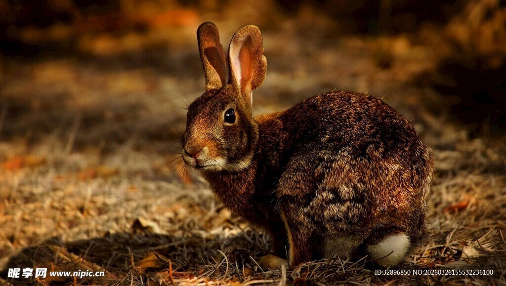 野外蹲坐的棕色野兔