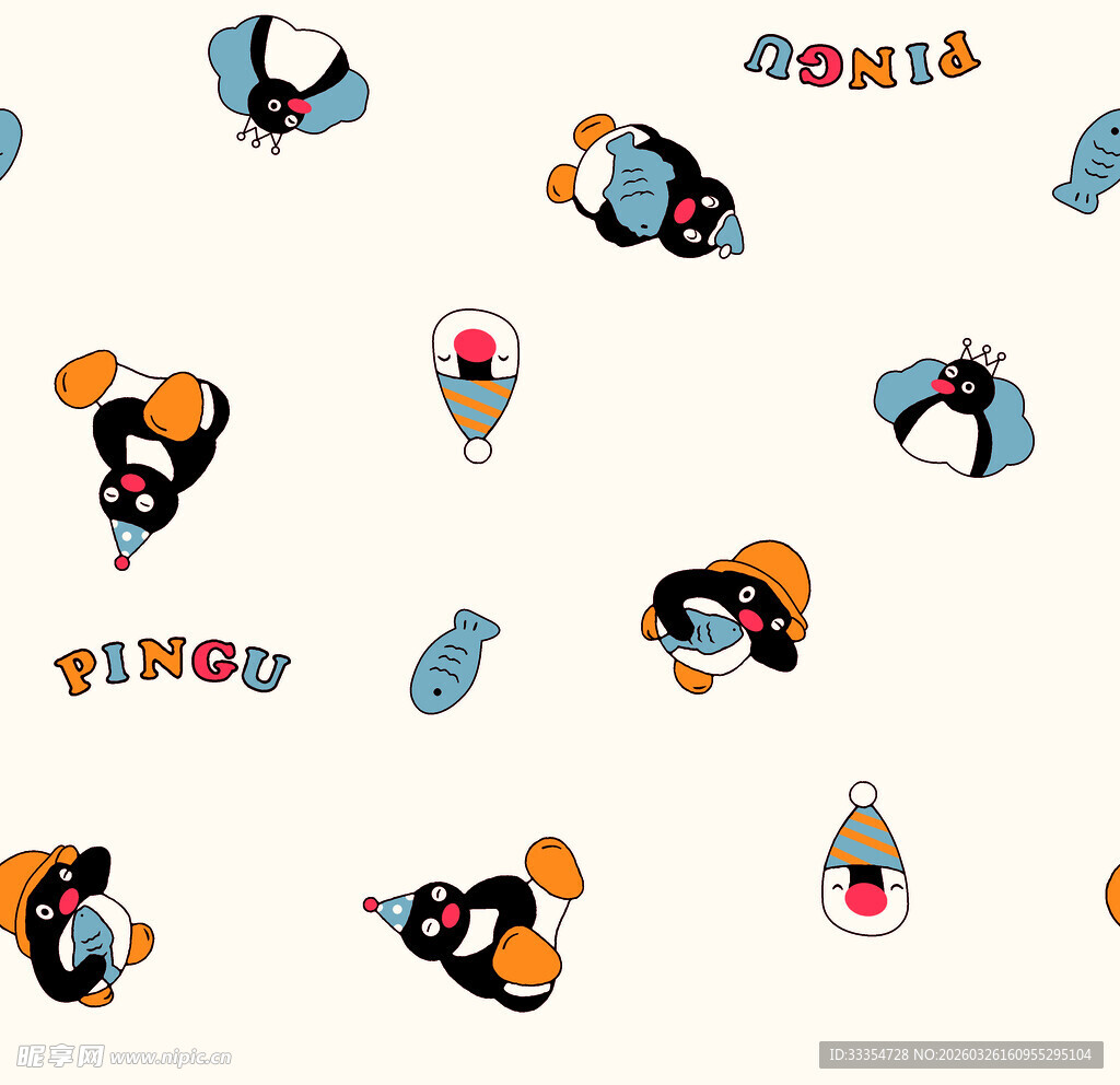 卡通企鹅图案无缝背景