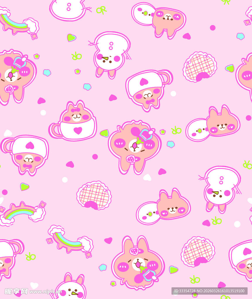 可爱卡通动物粉色背景图案