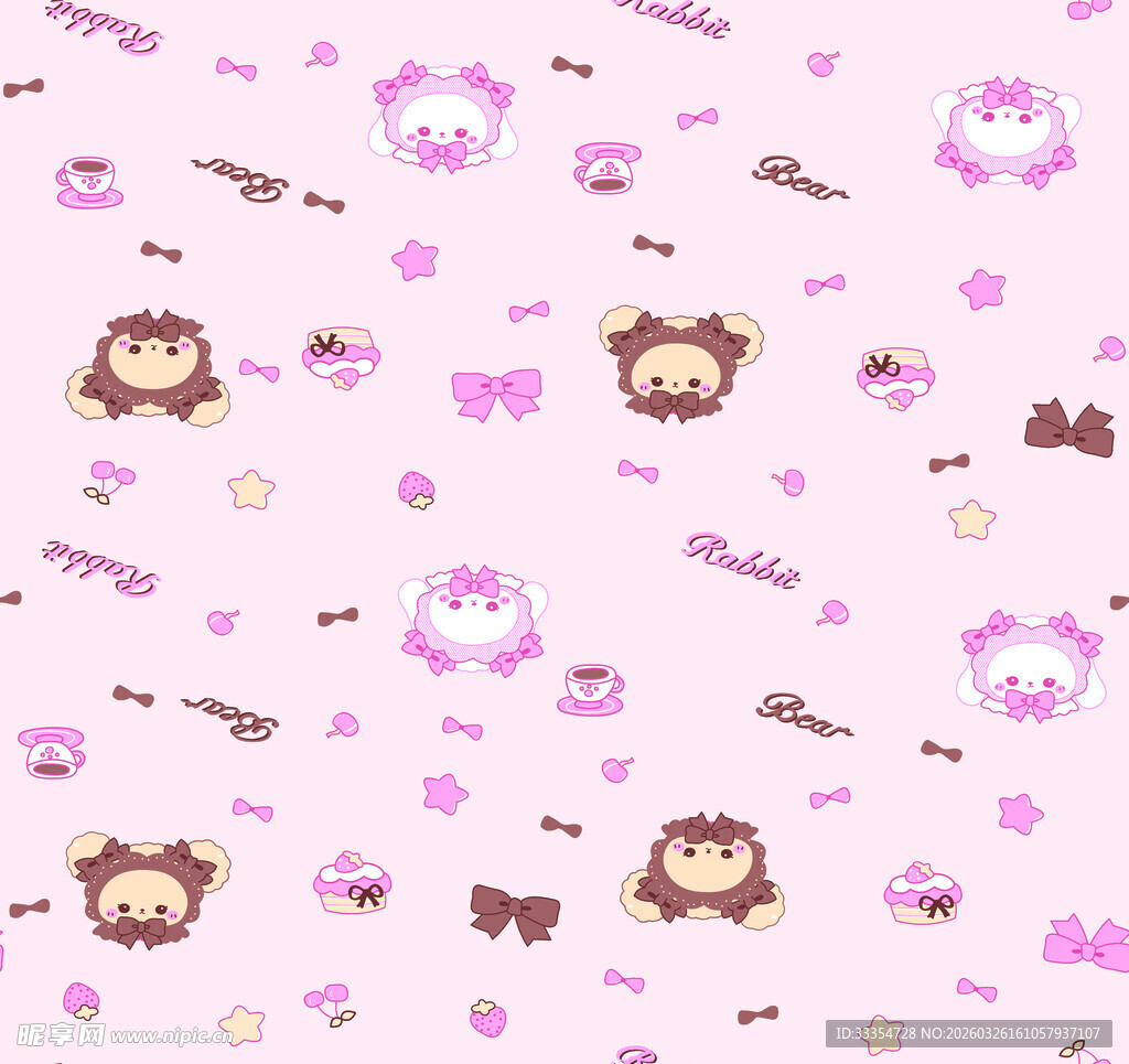 可爱卡通动物花卉图案背景