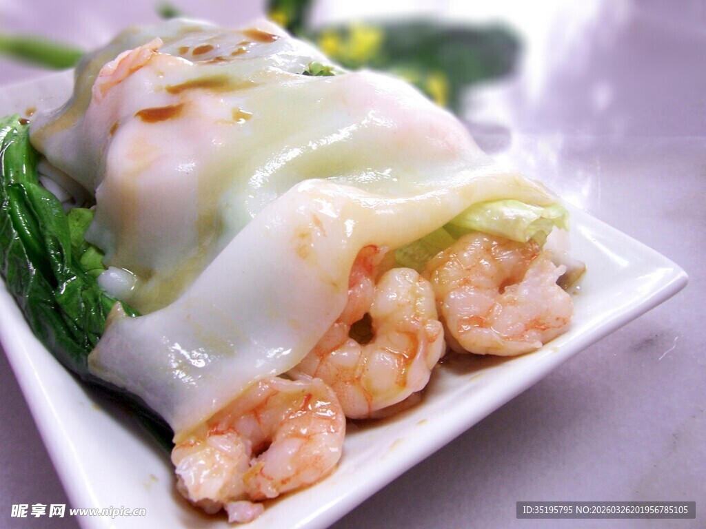 鲜虾肠粉美食特写