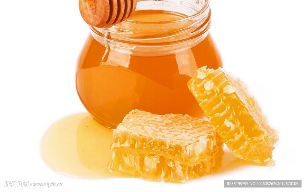 罐装蜂蜜与蜂巢特写