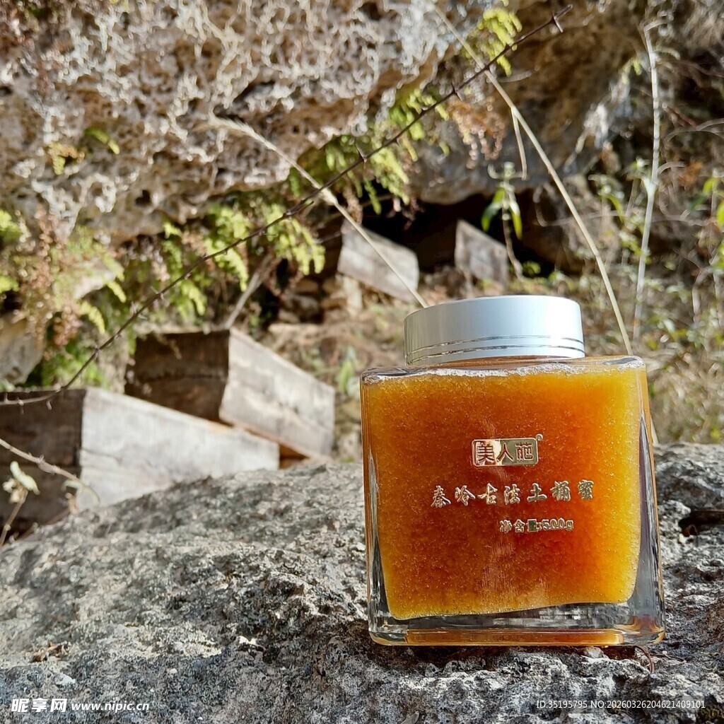 岩石上的蜂蜜罐