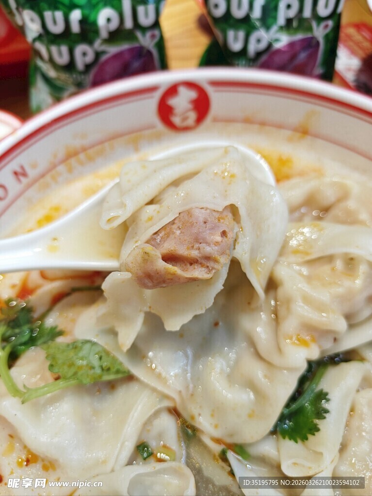 美味馄饨面特写