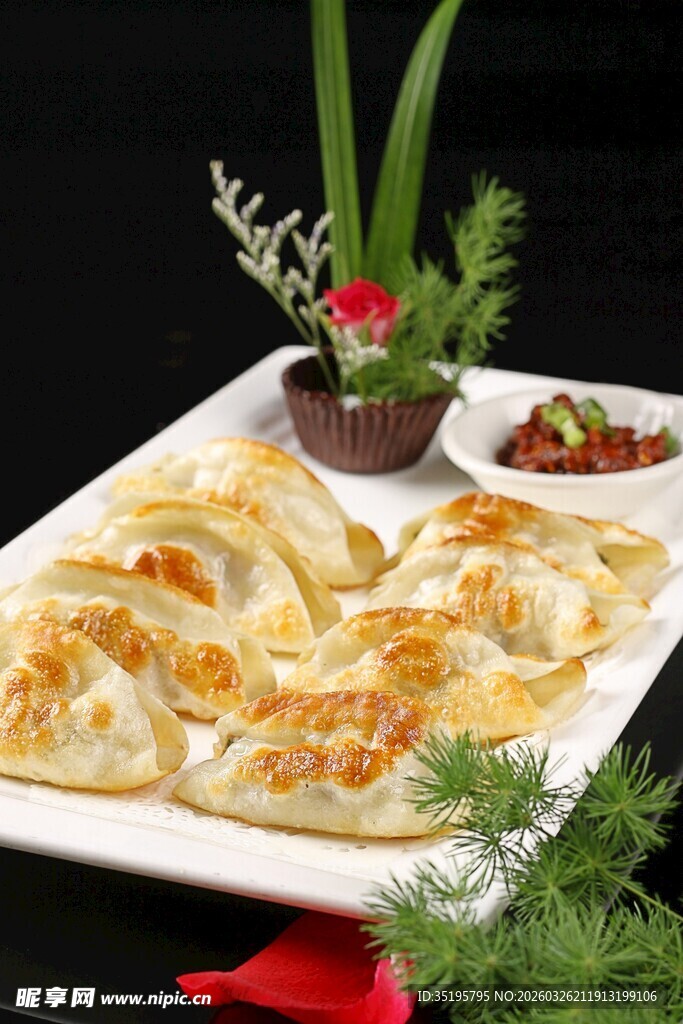 美味煎饺摆盘精致