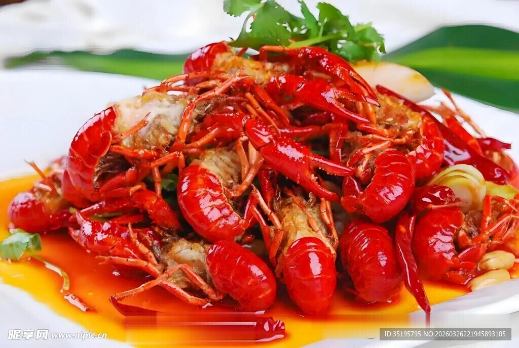 美味小龙虾摆放在盘中