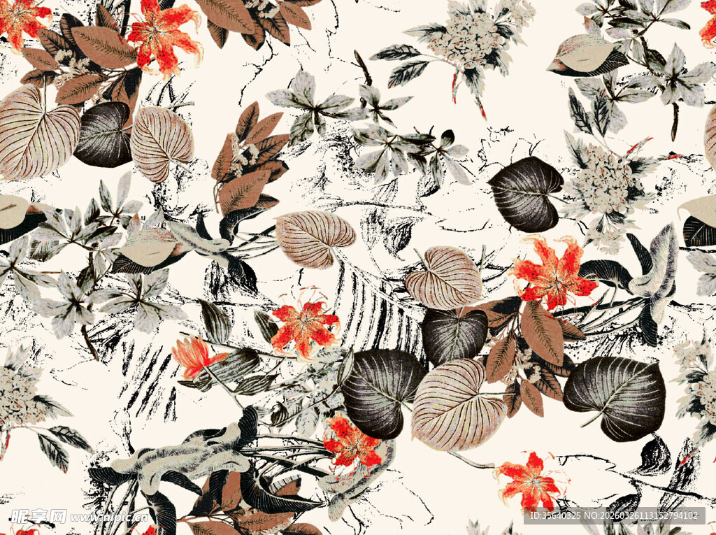 水墨花卉图案背景纹理