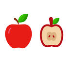 完整与切开的红苹果 矢量图 扁